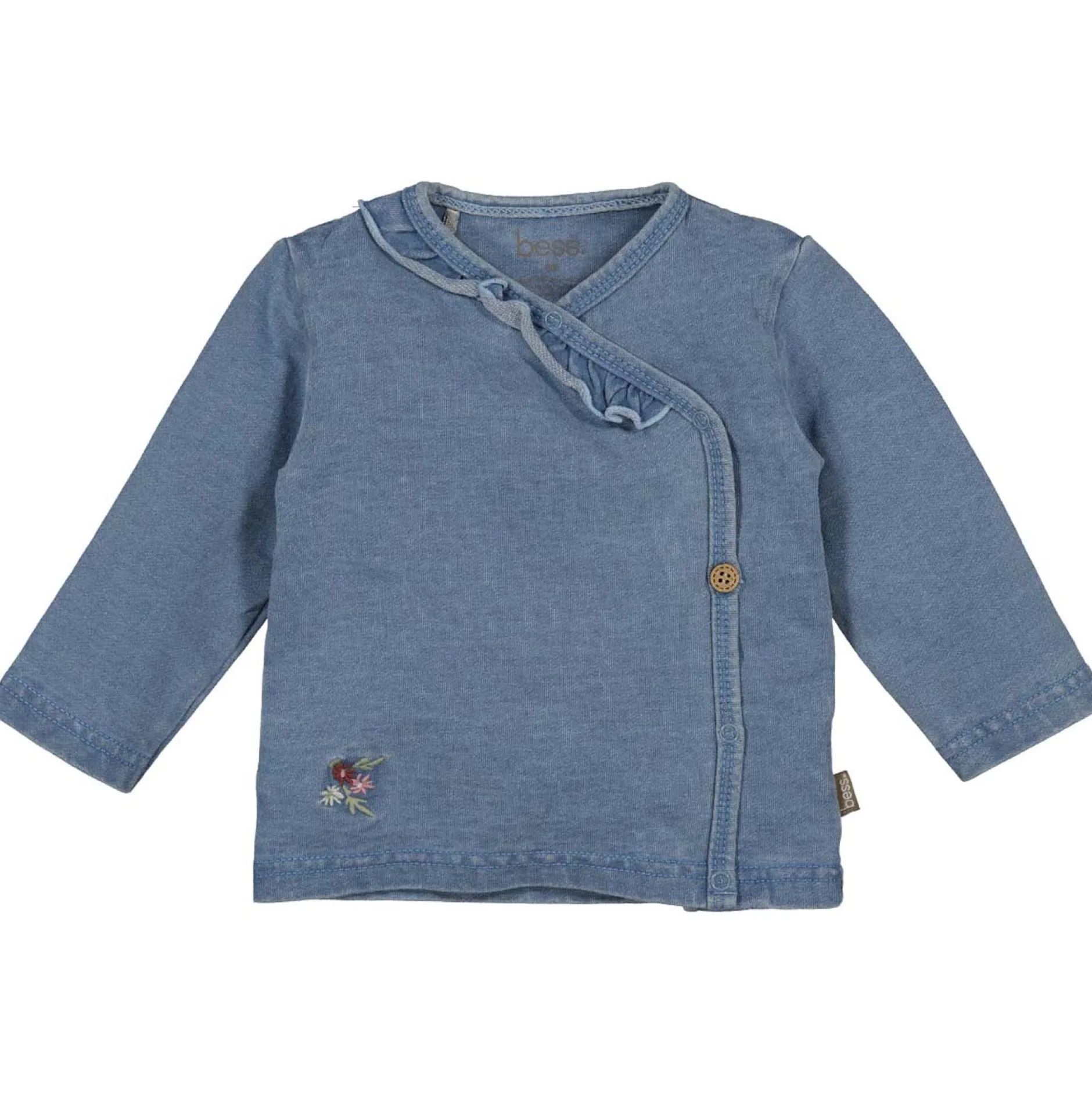 Shirts & Blouses|Shirts & Blouses*Bess baby blouse overslag lange mouwen effen denim Mid Blue Denim