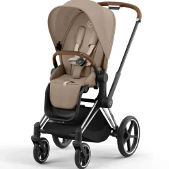 Kinderwagens*Cybex Priam4 compleet Chrome met bruine handvatten Cozy Beige