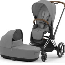 Kinderwagens*Cybex Priam4 compleet Chrome met bruine handvatten Mirage Grey