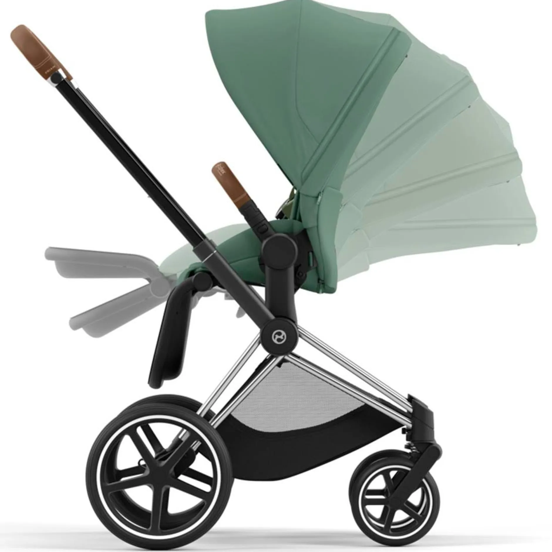 Kinderwagens*Cybex Priam4 compleet Chrome met bruine handvatten Leaf Green