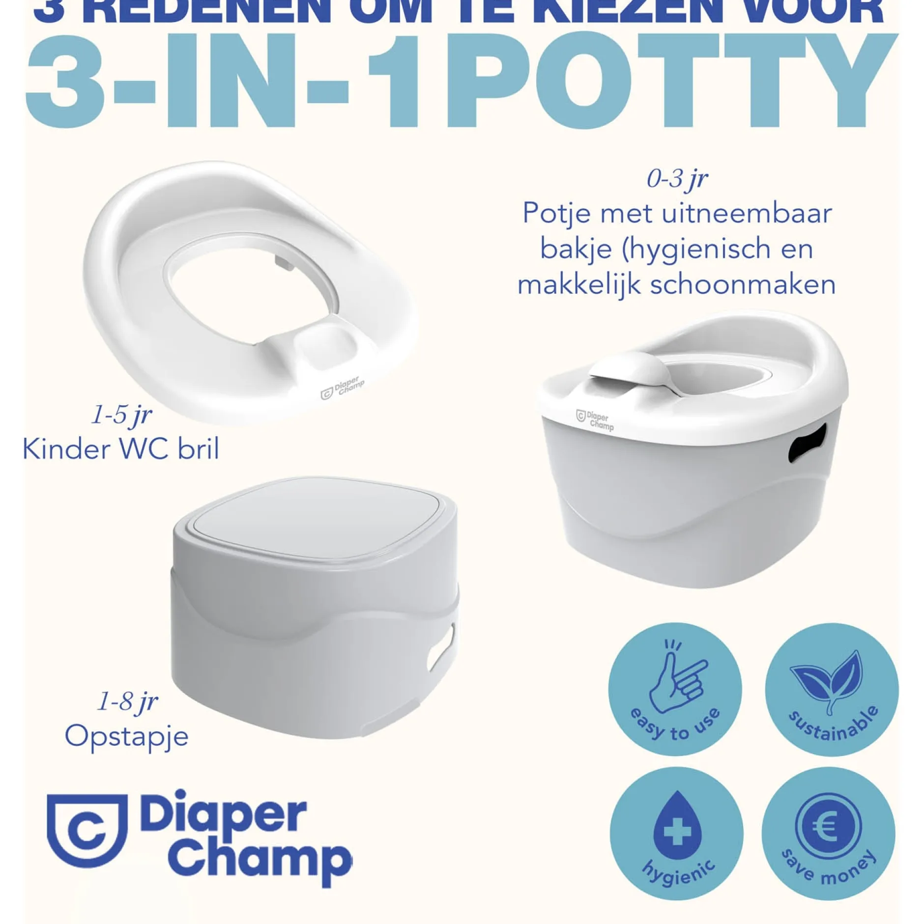 Potjes & Toiletverkleiners*DiaperChamp Potty 3-in-1 beige