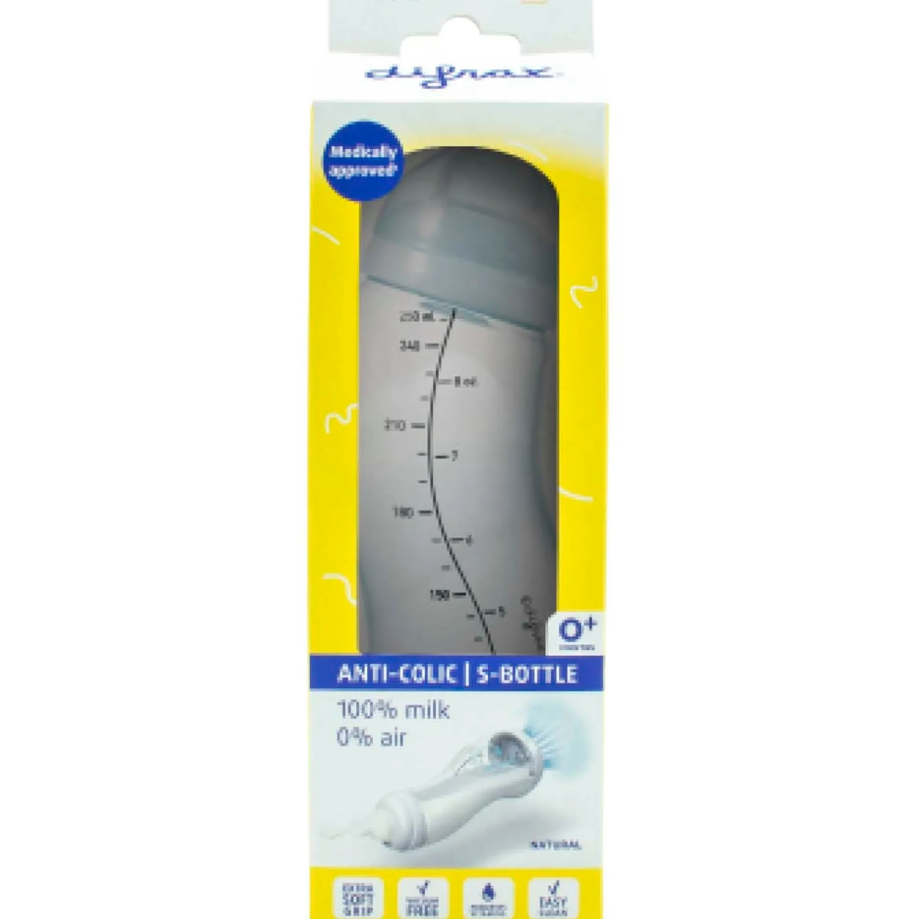 Flesjes*Difrax S-fles Anti-colic - natural 250ml blauw