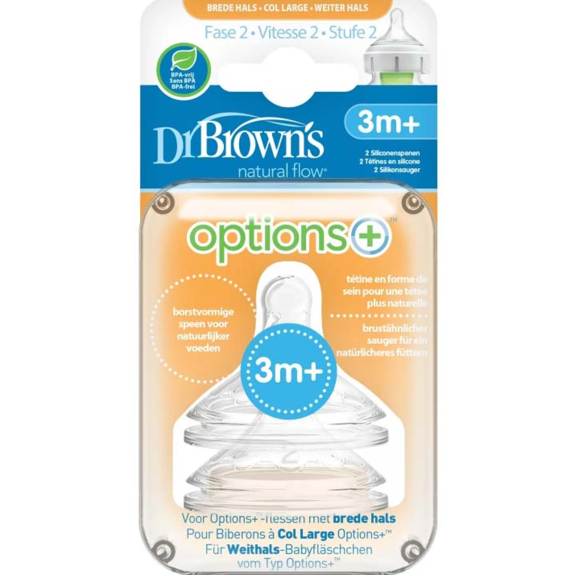 Flesspenen*Dr. Brown's Options+ speen Brede Halsfles - 2 stuks grijs