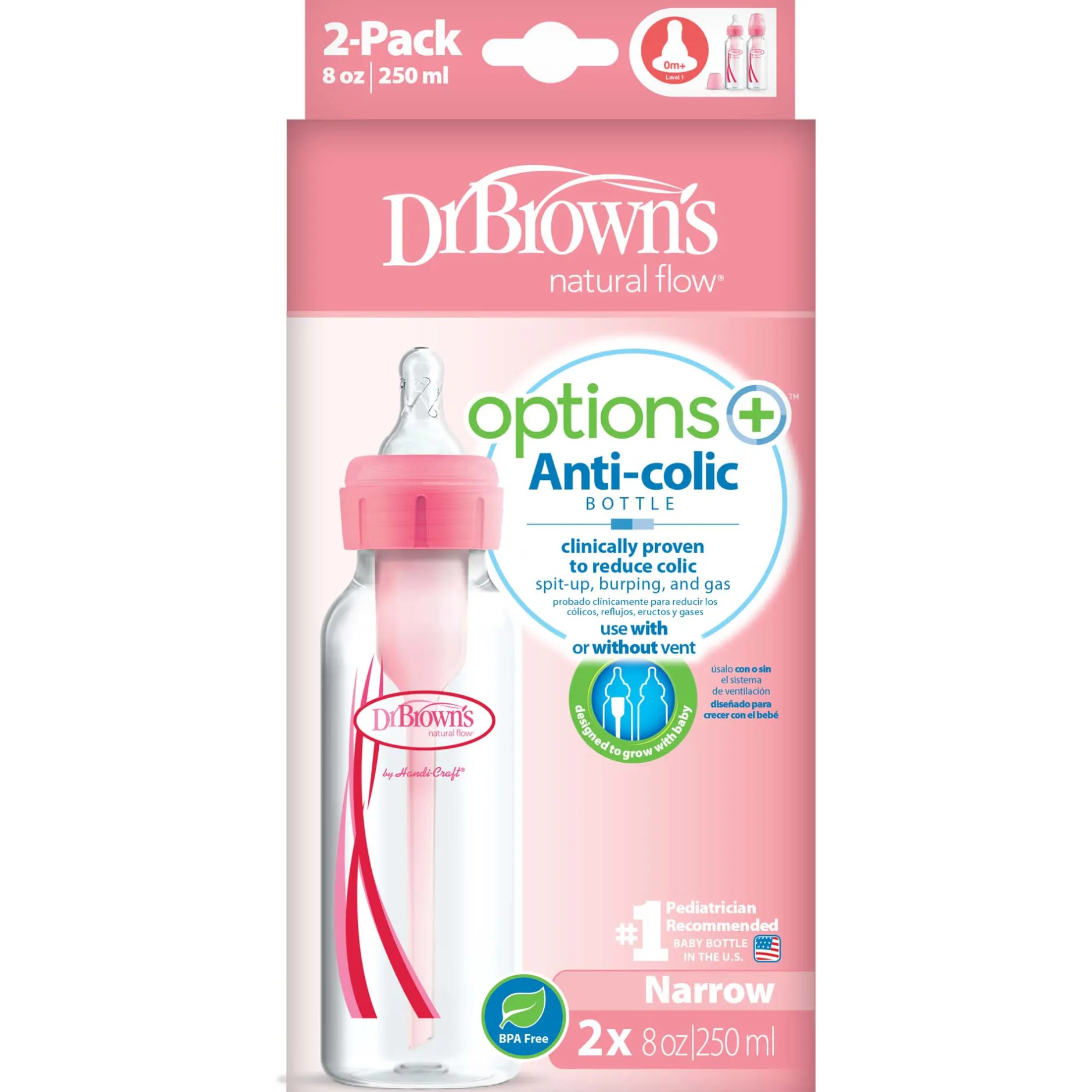 Flesjes*Dr. Brown's Standaard halsfles 250ml 2 stuks roze