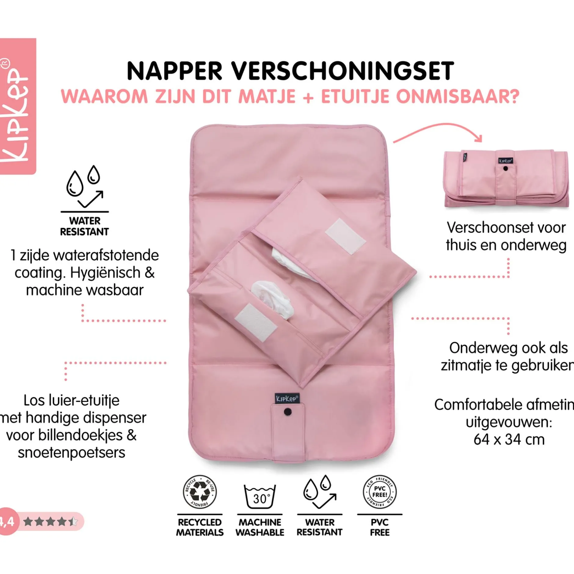 Luiertassen*Kipkep verschoningsmatje+luieretui combiset Mauve