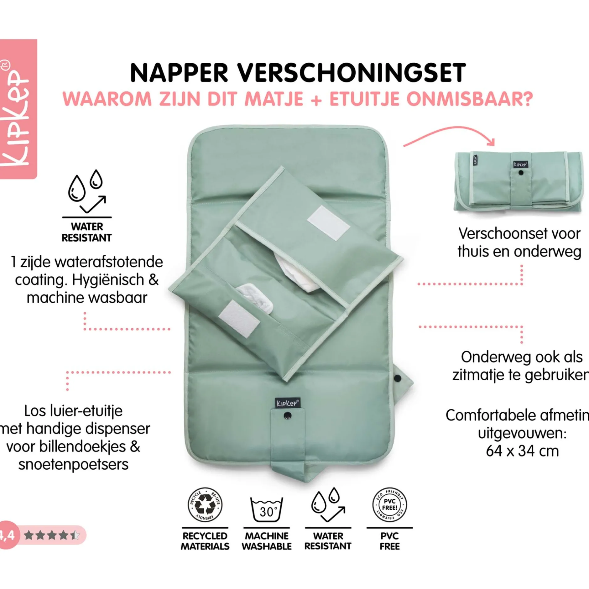 Luiertassen*Kipkep verschoningsmatje+luieretui combiset Pale Green