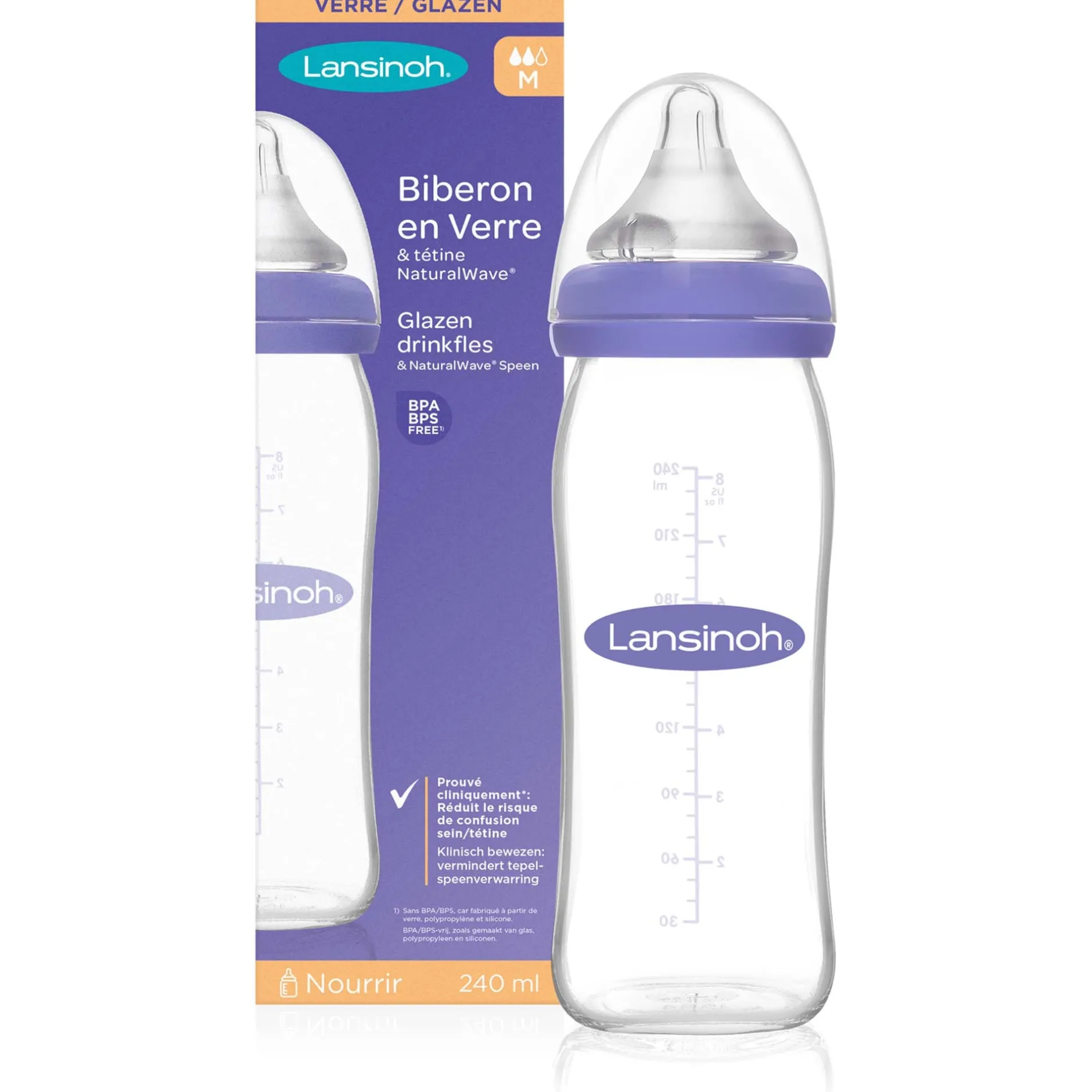 Flesjes*Lansinoh drinkfles Natural Wave glas 240ml naturel