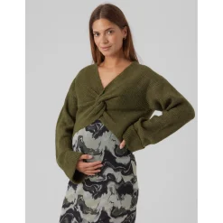 Truien & Vesten*Mamalicious zwangerschapstrui lange mouwen effen groen Dark Olive Green