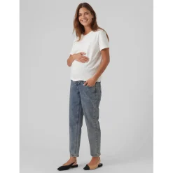 Jeans|Broeken*Mamalicious zwangerschapsjeans lang effen blauw Mid Blue Denim