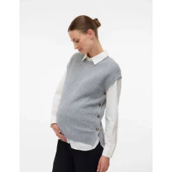 Truien & Vesten*Mamalicious zwangerschapstrui mouwloos effen grijs Grey Melee Light