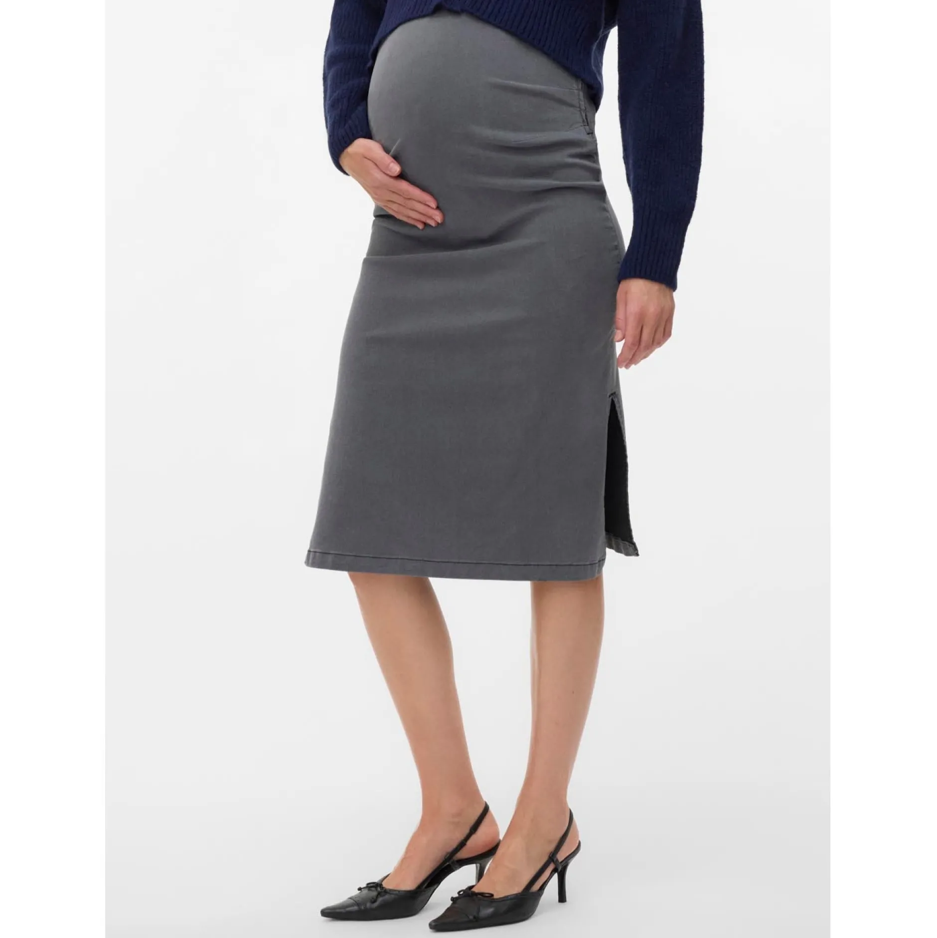 Jurken & Rokken*Mamalicious zwangerschapsrok knielengte effen grijs Light Grey Denim