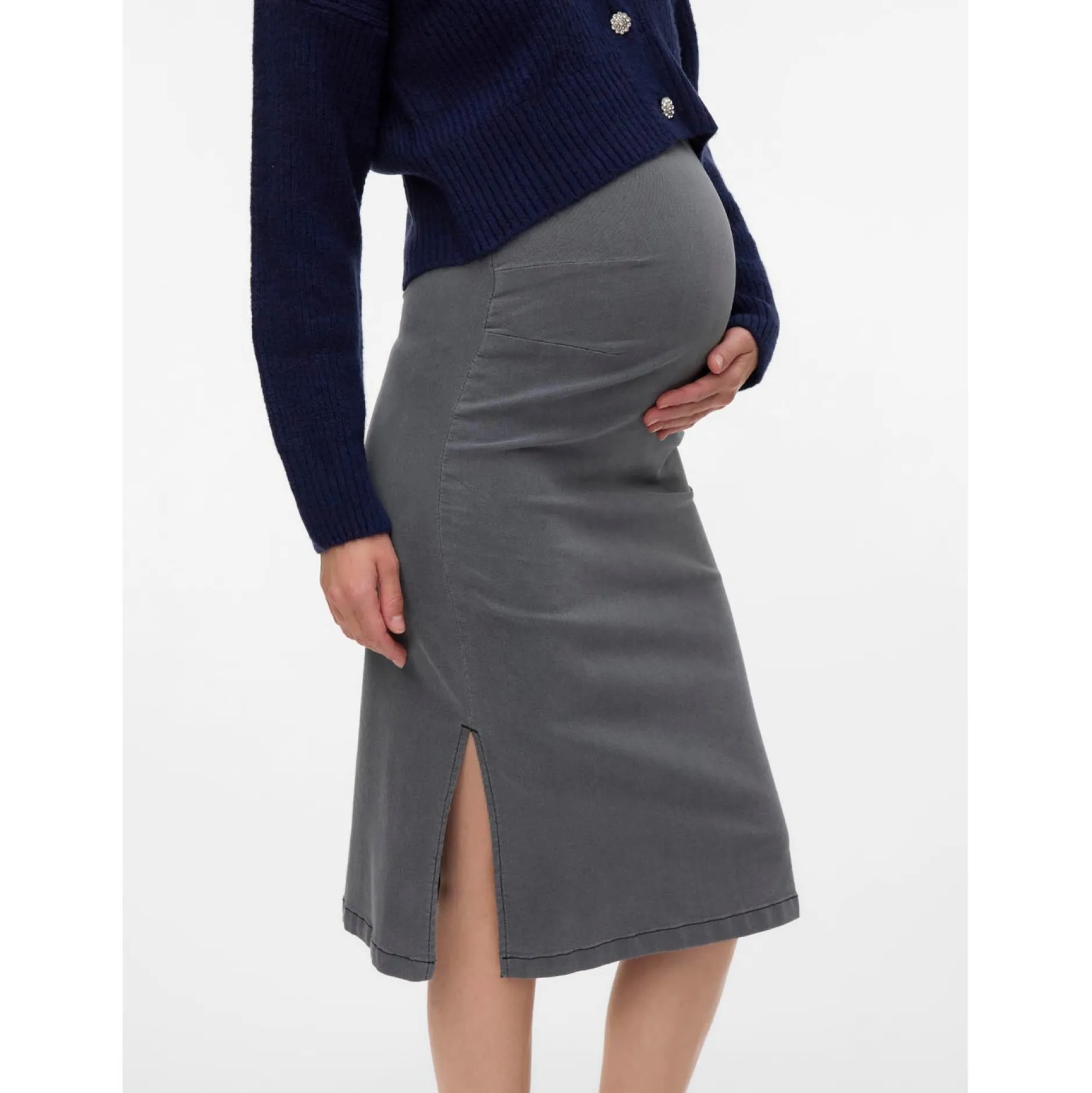 Jurken & Rokken*Mamalicious zwangerschapsrok knielengte effen grijs Light Grey Denim