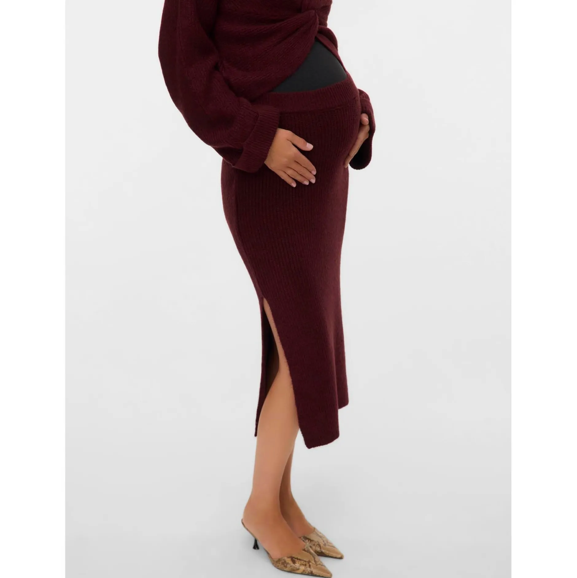 Jurken & Rokken*Mamalicious zwangerschapsrok knielengte effen rood Winered