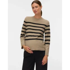 Truien & Vesten*Mamalicious zwangerschapstrui lange mouwen strepen beige Sandbrown