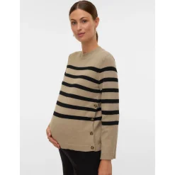 Truien & Vesten*Mamalicious zwangerschapstrui lange mouwen strepen beige Sandbrown