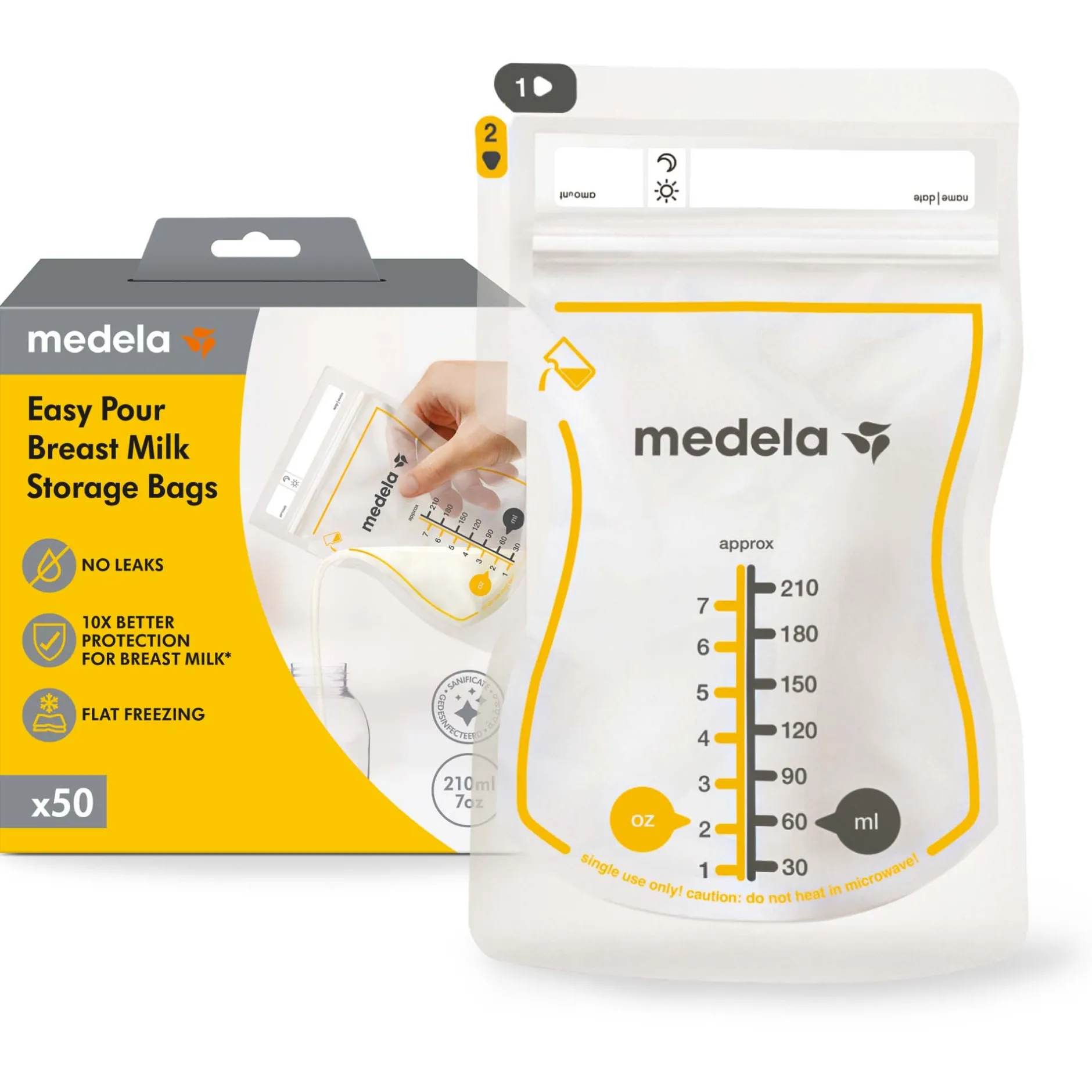 Borstkolf Accessoires|Borstvoedingszakjes & -Flesjes*Medela Moedermelkbewaarzakjes 210 ml - 50 stuks