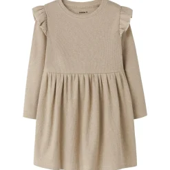 Jurken & Rokken|Jurken & Rokken*Name It peuter jurk lange mouwen effen goud Light Beige Brown
