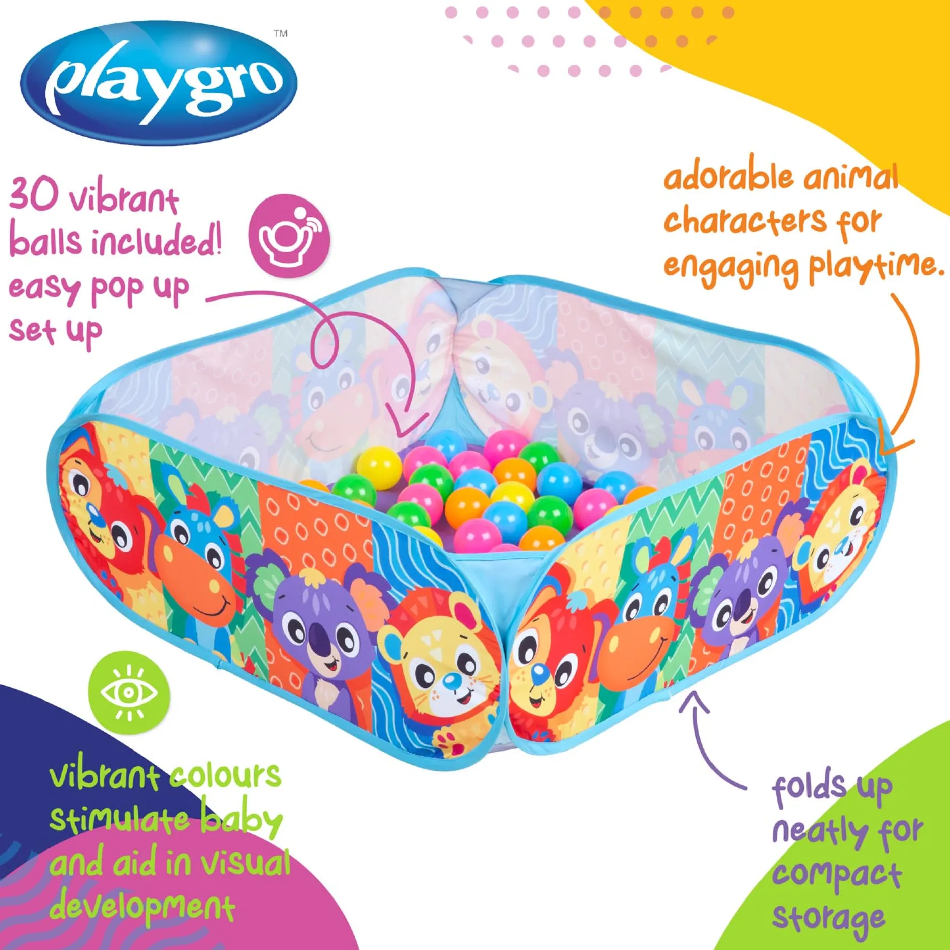 Speelkleden & Babygyms*Playgro ballenbak Adventure Pals Ball Pit Multi