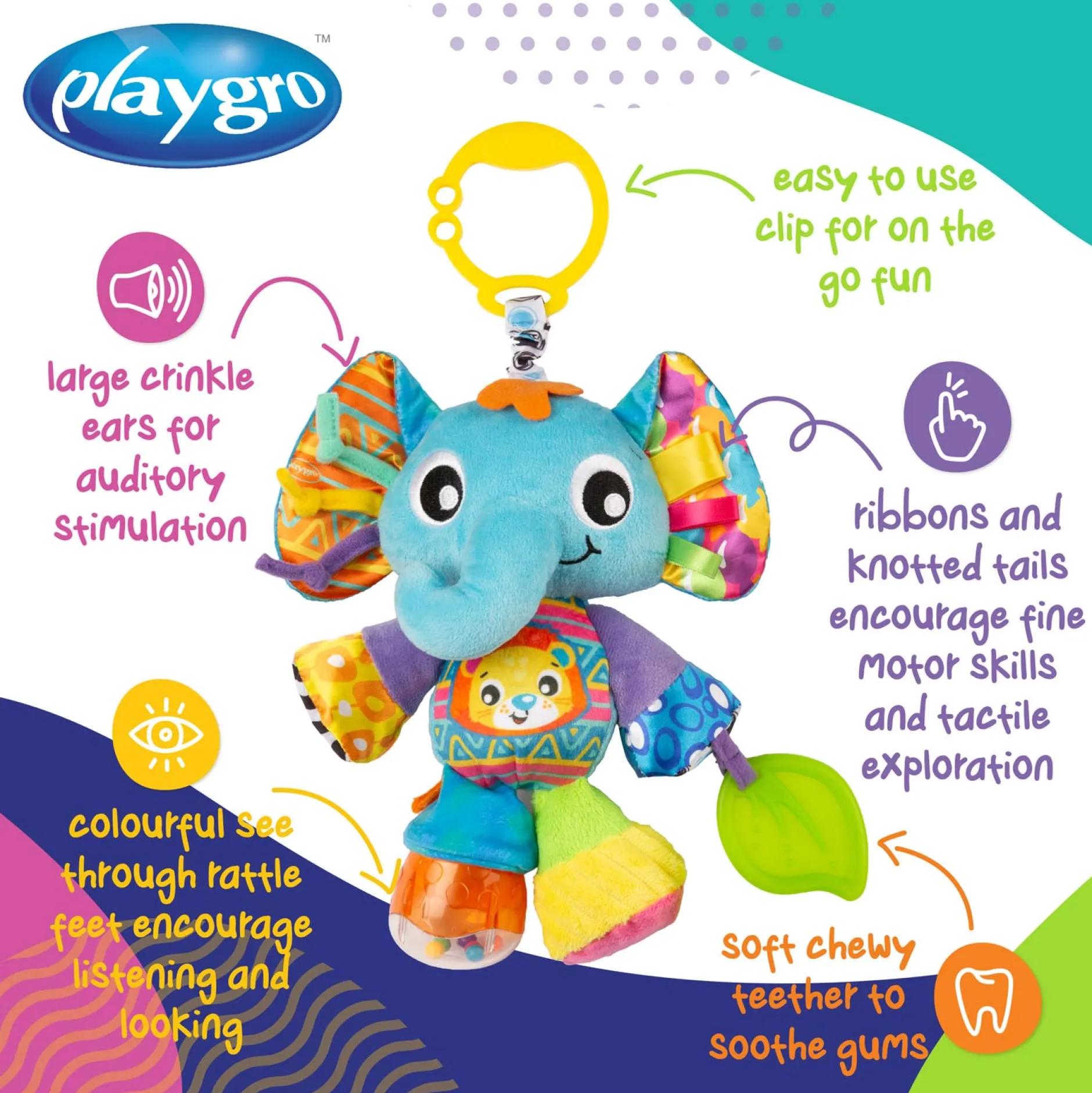 Interactief Speelgoed*Playgro hangspeeltje Activity Friend Elly Elephant Multi