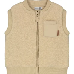 Truien & Vesten|Vesten*Prénatal baby gilet mouwloos effen beige Soft Bisquit