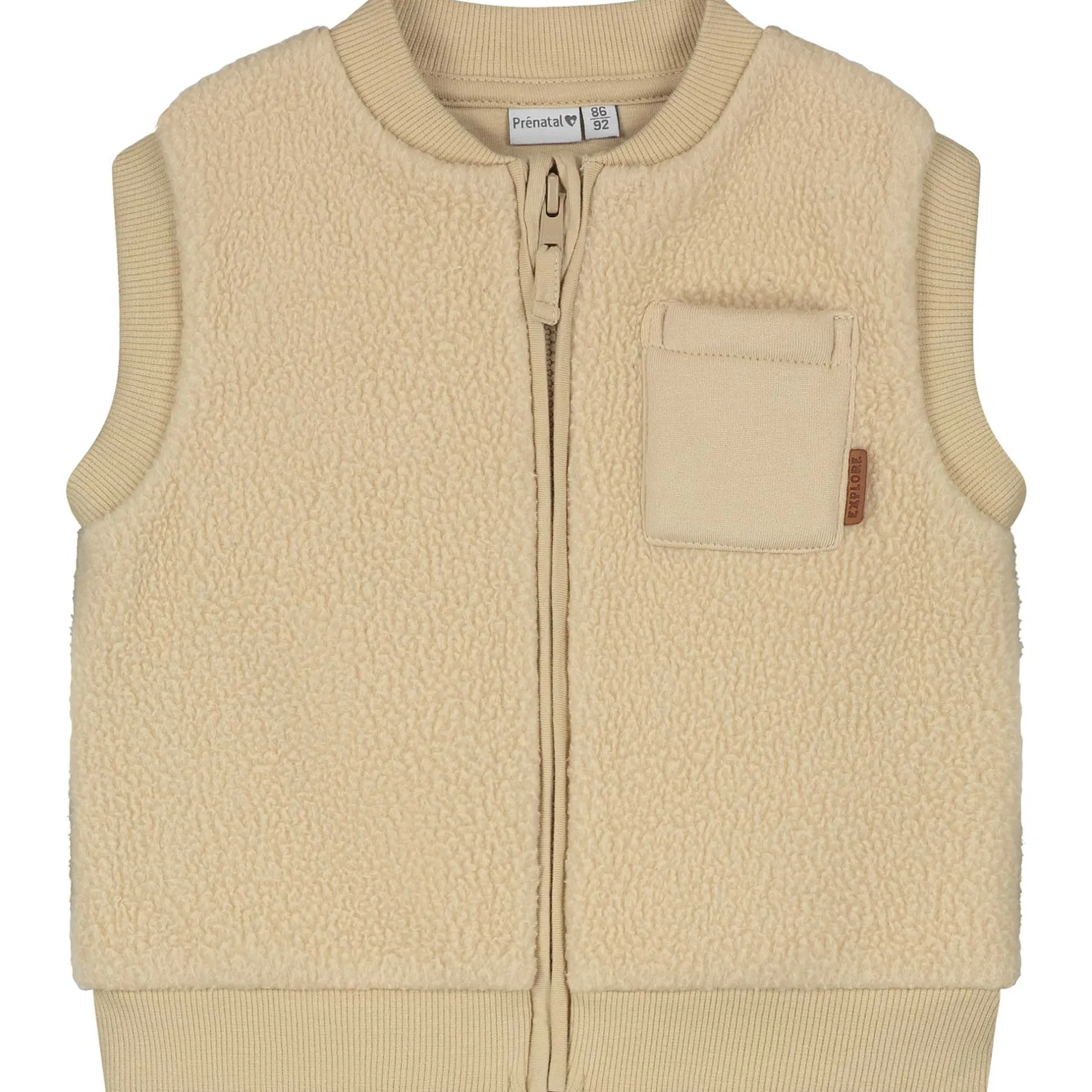 Truien & Vesten|Vesten*Prénatal baby gilet mouwloos effen beige Soft Bisquit