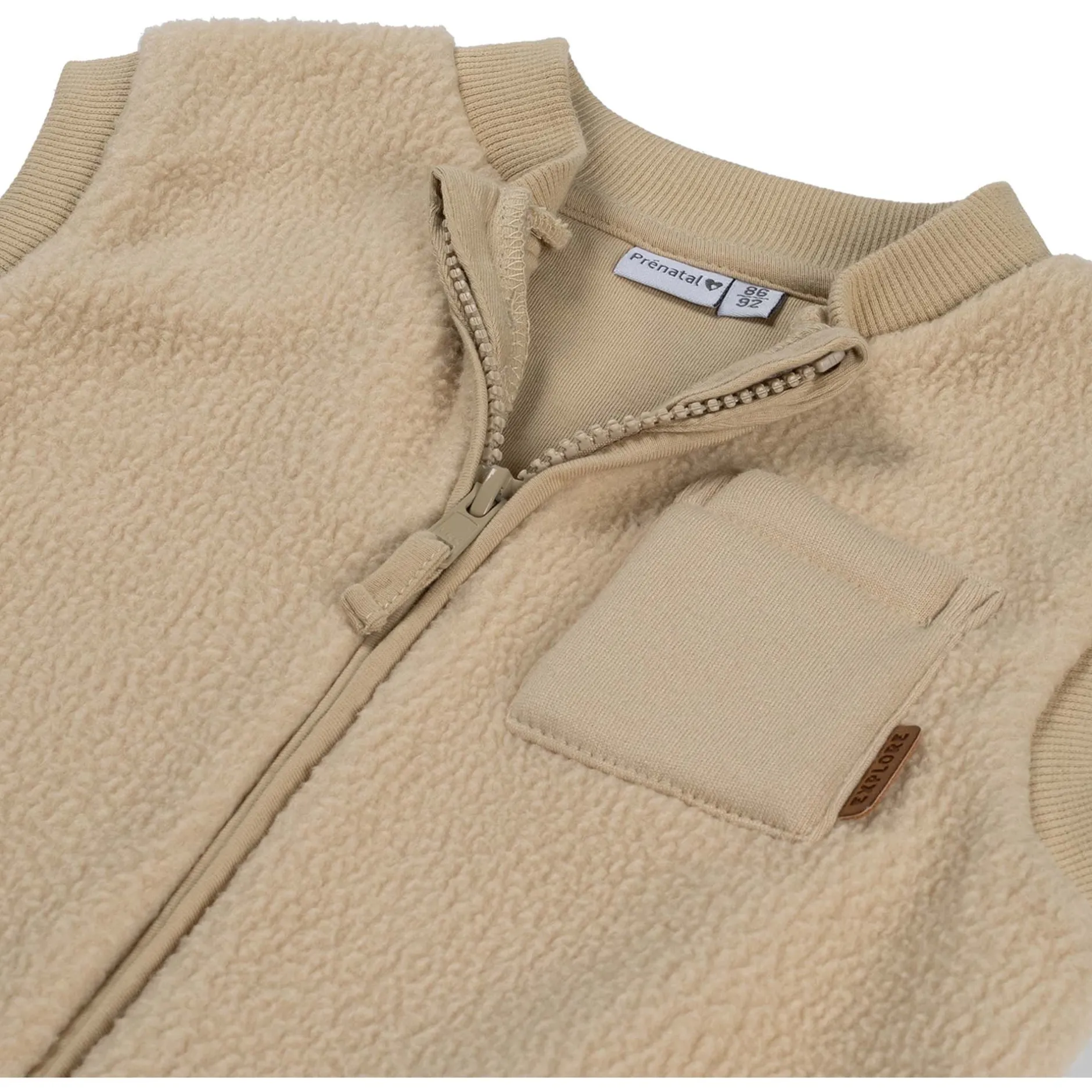 Truien & Vesten|Vesten*Prénatal baby gilet mouwloos effen beige Soft Bisquit