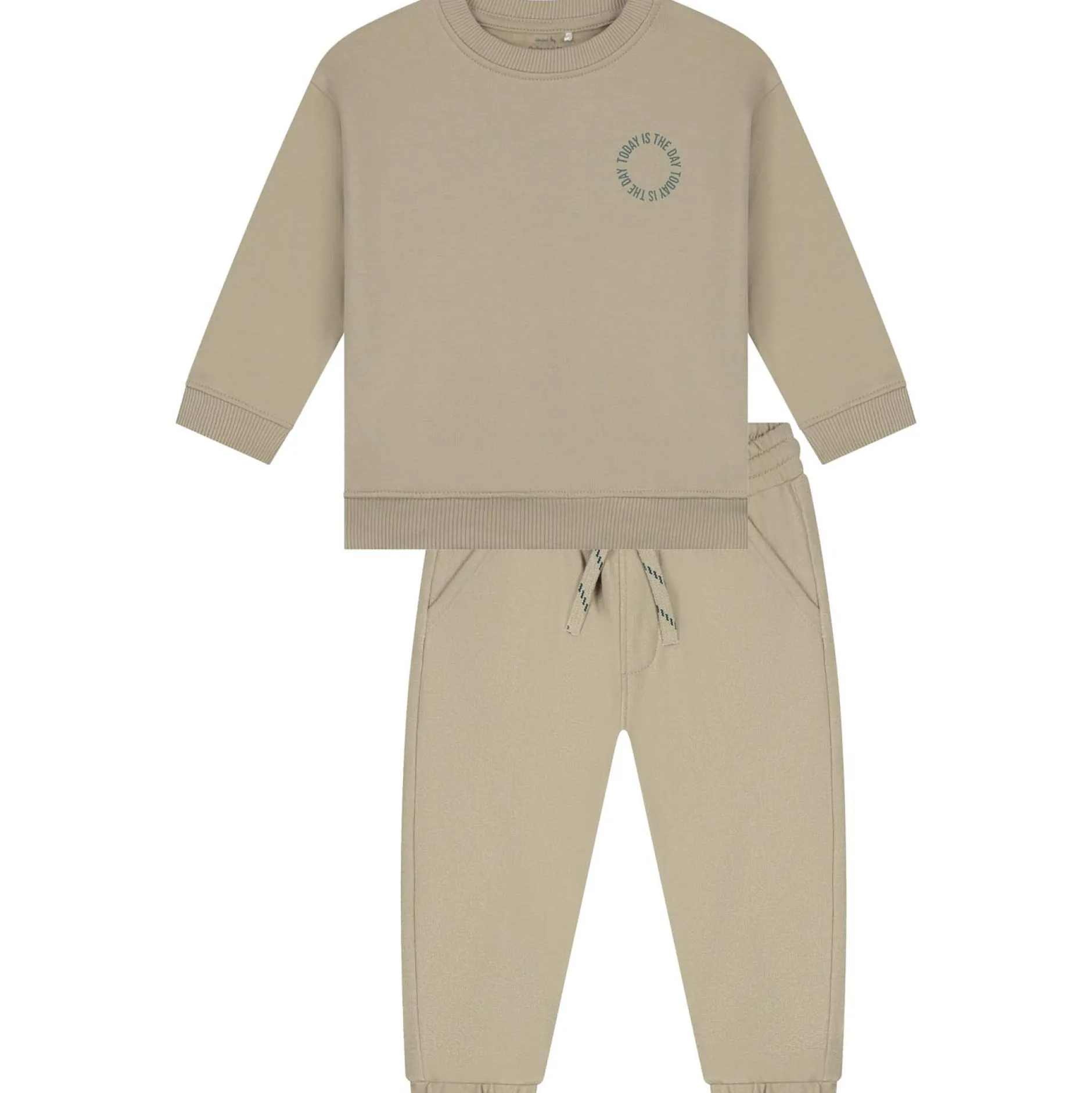 Truien & Vesten|Truien & Sweaters*Prénatal baby joggingpak lange mouwen effen beige Mid Bisquit