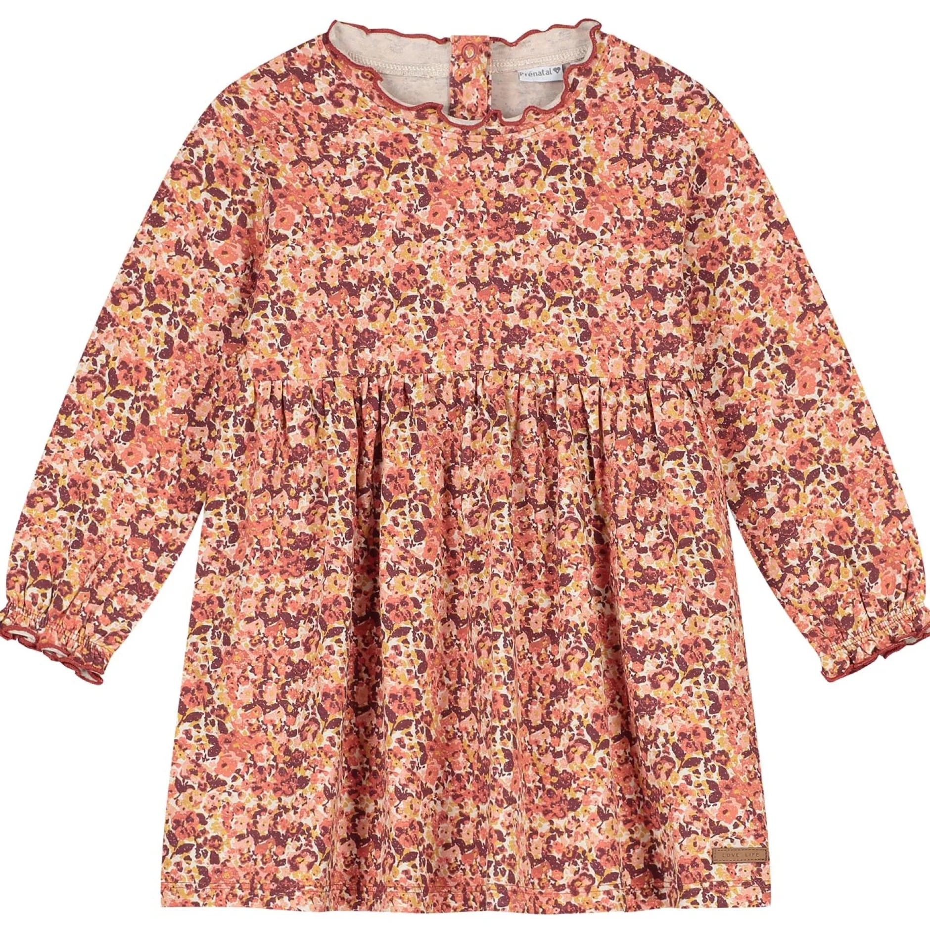 Jurken & Rokken|Jurken & Rokken*Prénatal baby jurk lange mouwen meerkleurig multi Light Brown Melange
