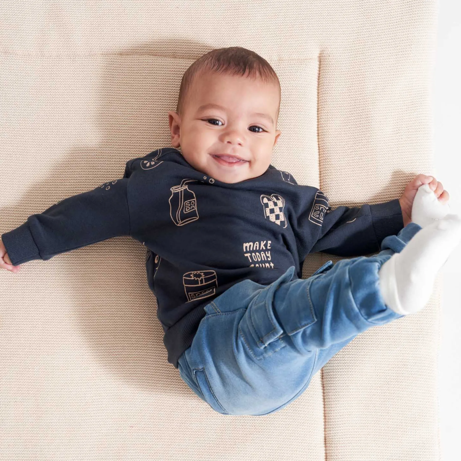 Truien & Vesten|Truien & Sweaters*Prénatal baby sweater lange mouwen all over print blauw Dark Bluegrey