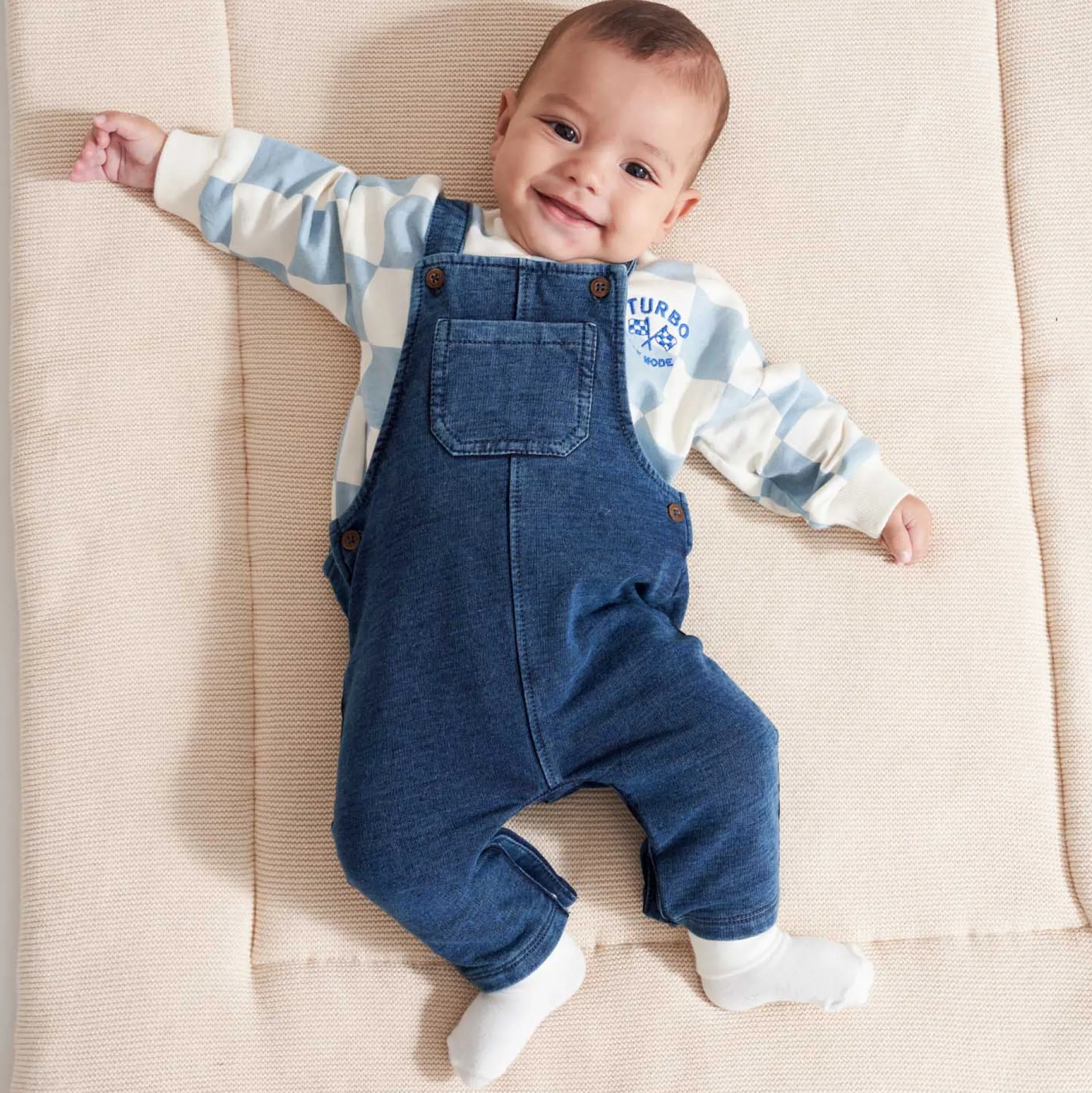 Broeken & Tuinbroeken|Jeans*Prénatal baby tuinpak mouwloos effen blauw Mid Blue Denim