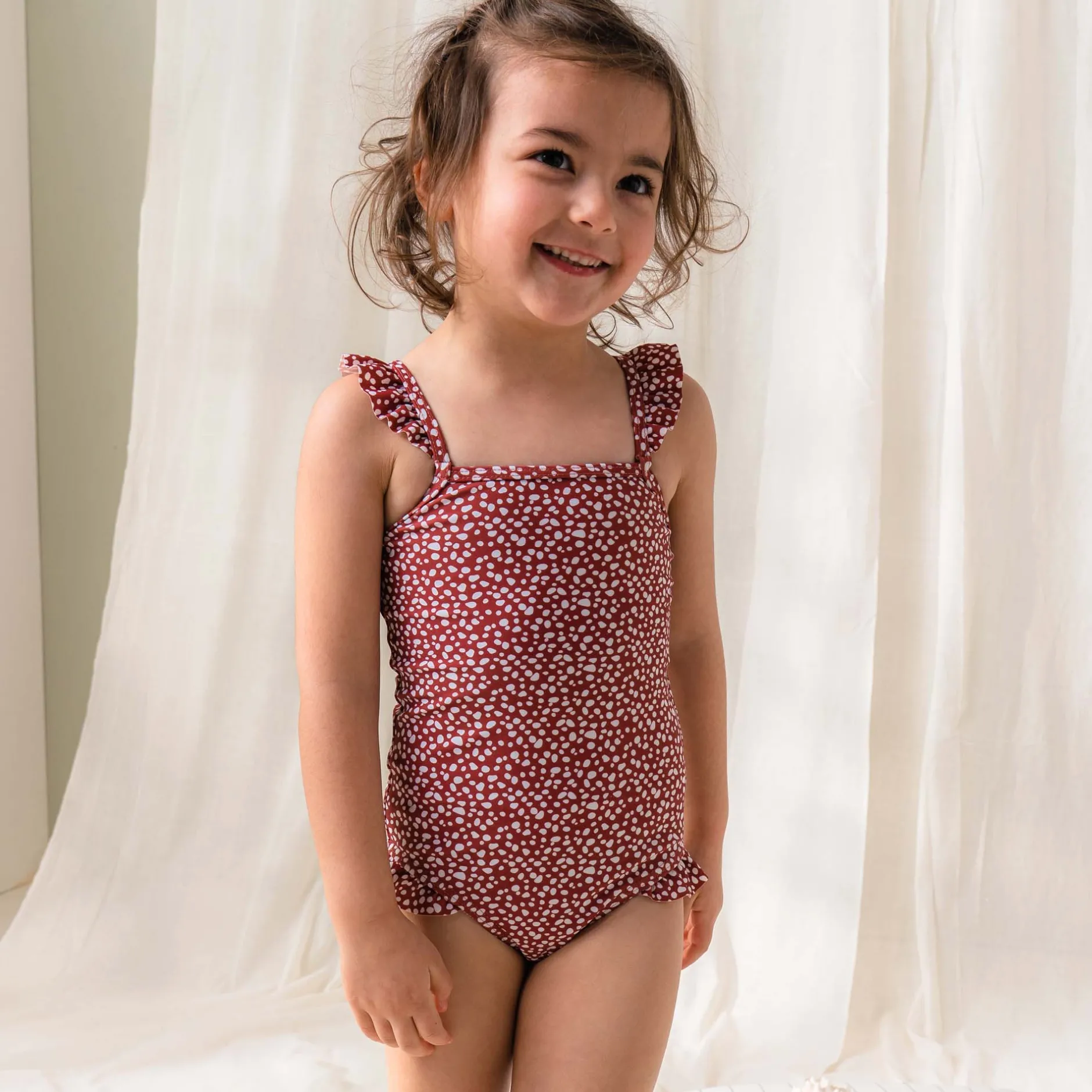 Zwemkleding|Zwemkleding*Prénatal badpak mouwloos stippen bruin Dark Brown Red