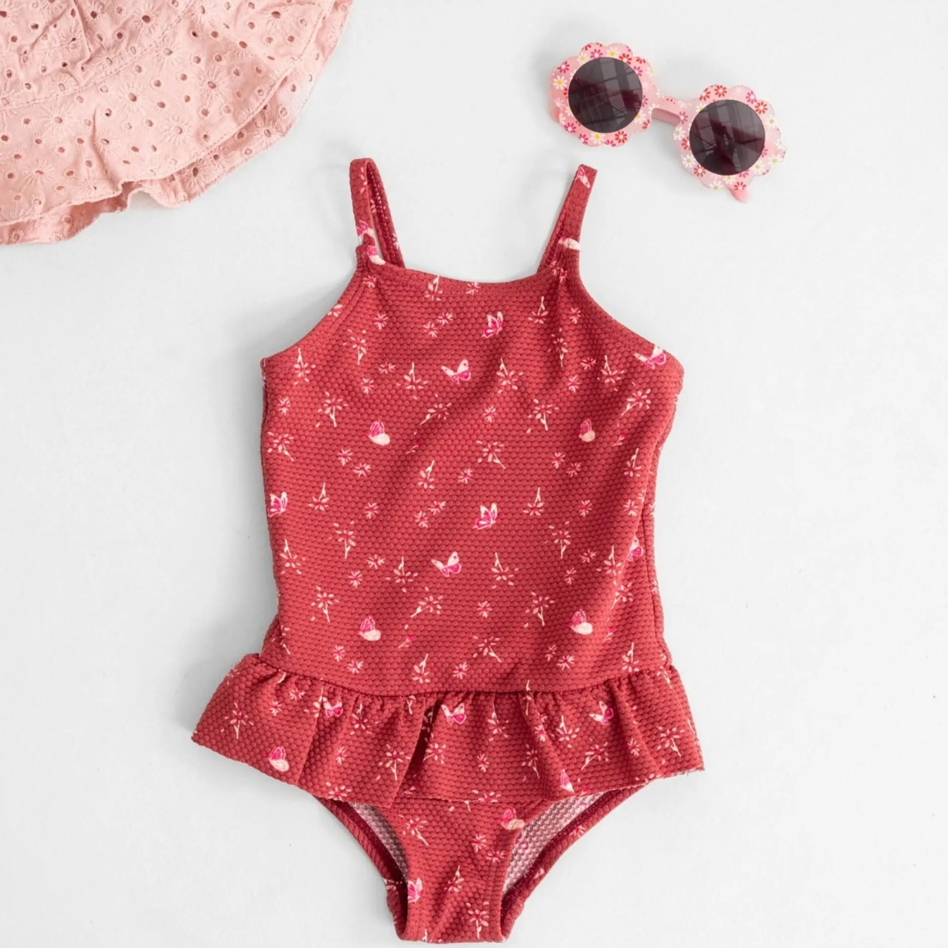 Zwemkleding|Zwemkleding*Prénatal badpak vlinders effen rood Winered