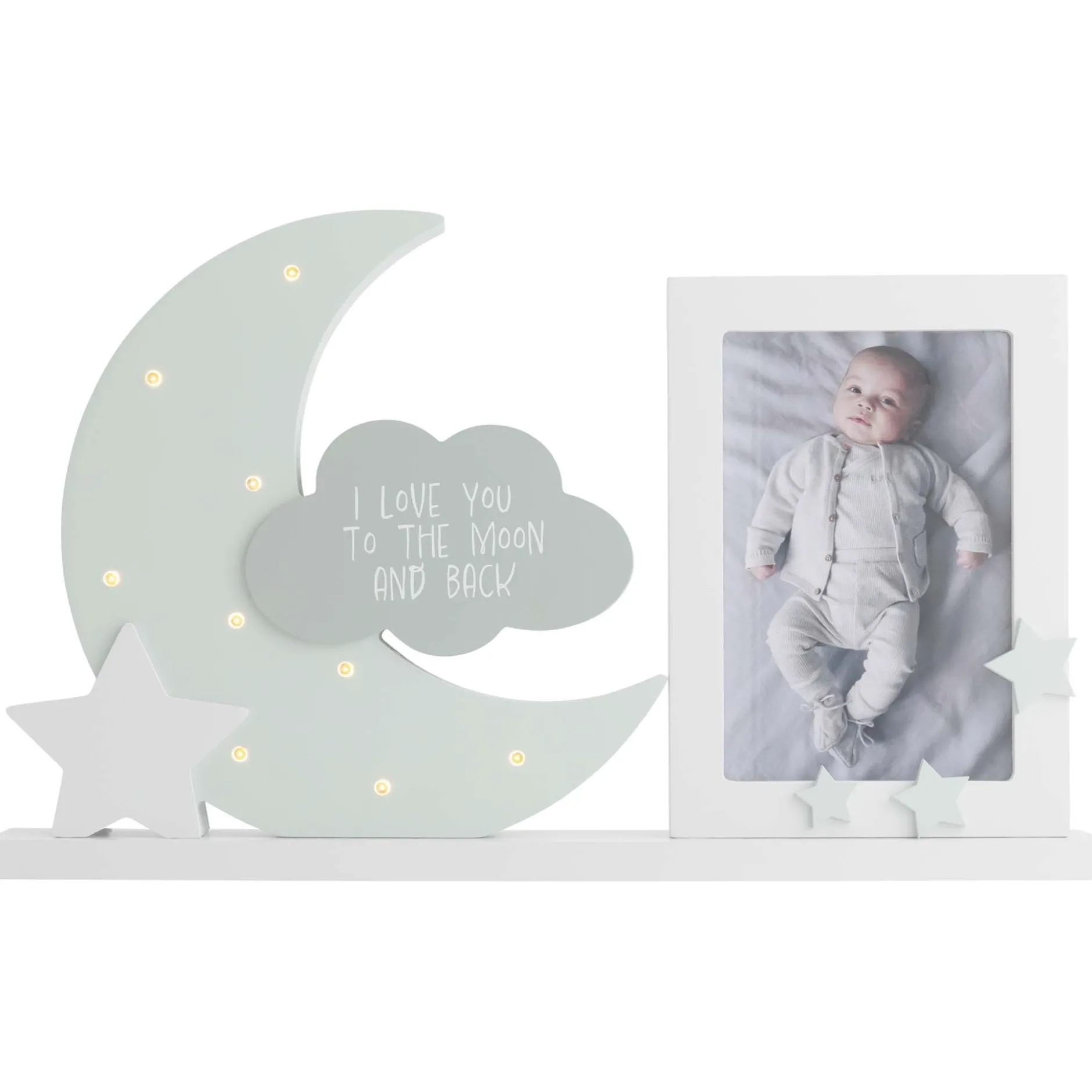 Nachtlampjes|Fotolijstjes*Prénatal Decoratie Fotolijst Maan met LED lampjes groen