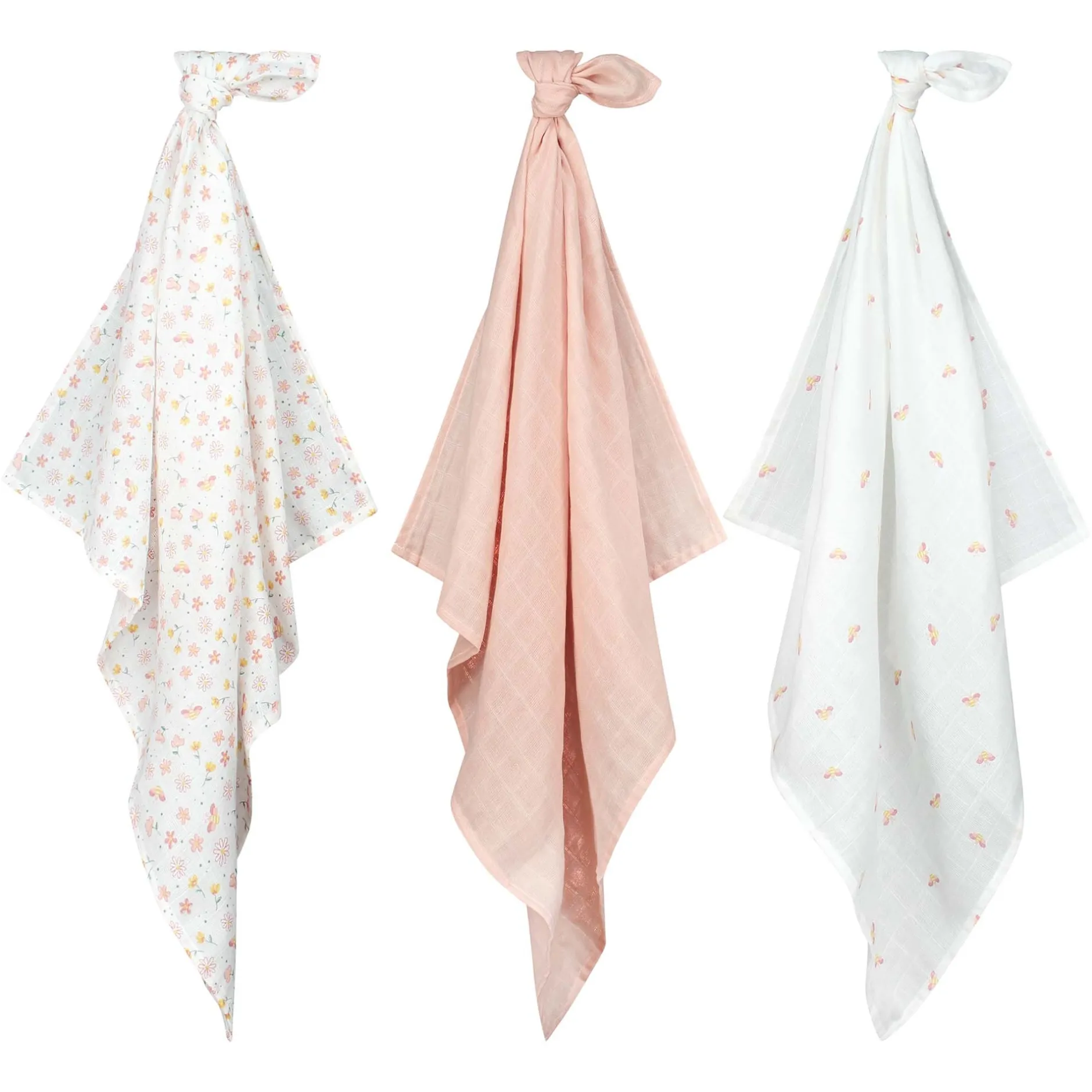 Doeken & Luiers*Prénatal hydrofiele luiers bloemen 3 stuks roze