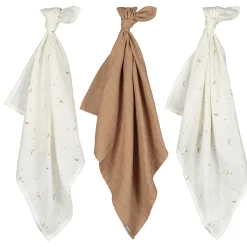 Doeken & Luiers*Prénatal hydrofiele luiers star en moon 3 stuks  beige