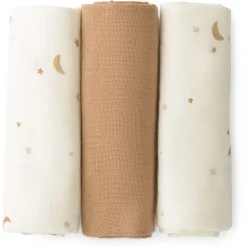 Doeken & Luiers*Prénatal hydrofiele luiers star en moon 3 stuks  beige