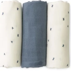 Doeken & Luiers*Prénatal hydrofiele luiers vogeltjes 3 stuks  blauw