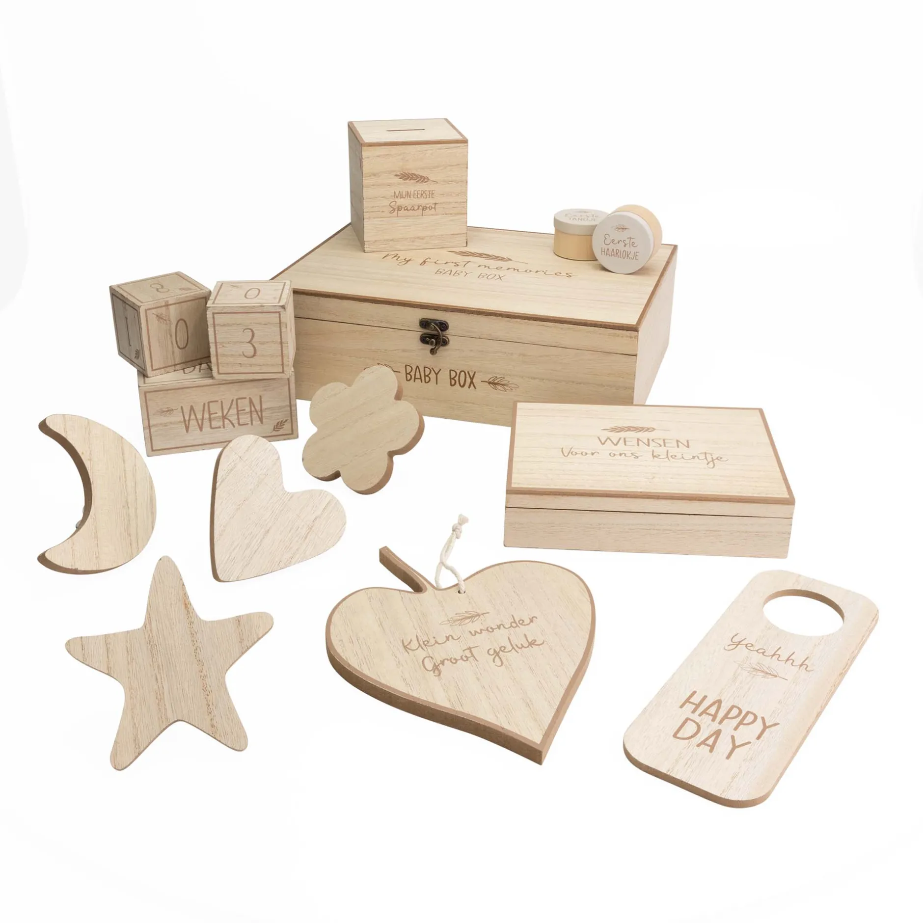 Feestartikelen|Kraamcadeaus*Prénatal milestone blokken hout Brown