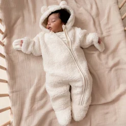 Boxpakjes|Boxpakjes & Jumpsuits*Prénatal newborn berenpak teddy lange mouwen effen wit Ivory White