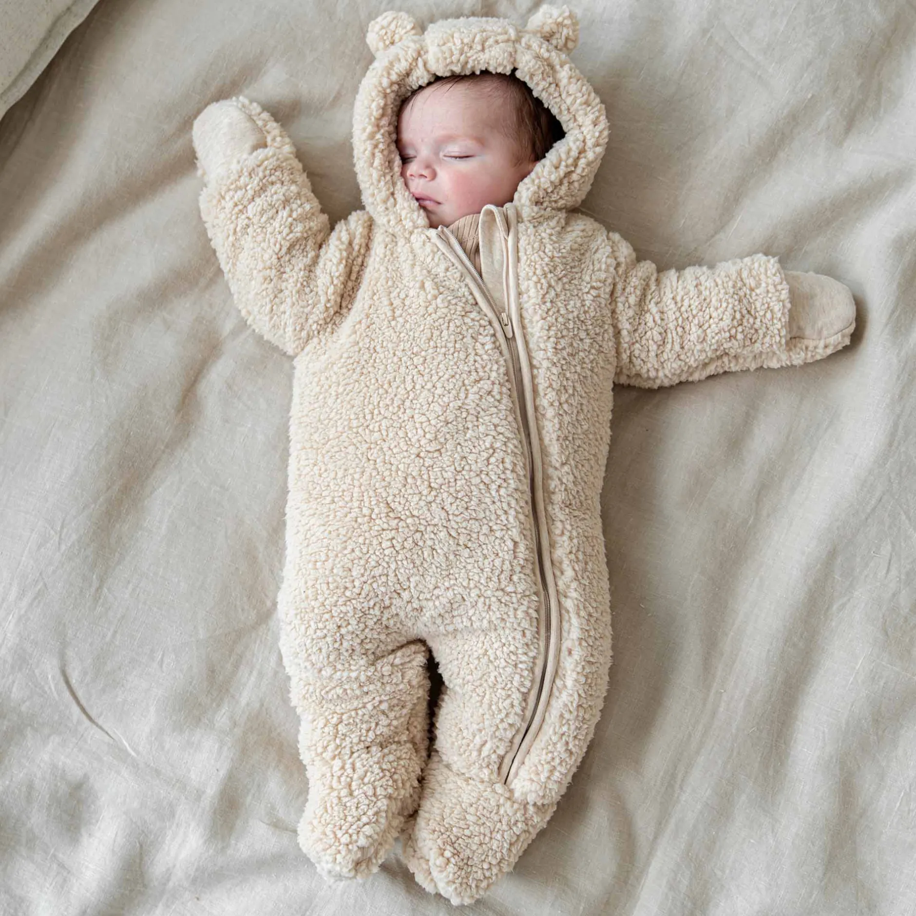 Boxpakjes|Boxpakjes & Jumpsuits*Prénatal newborn berenpak teddy lange mouwen effen taupe Soft Taupe Brown
