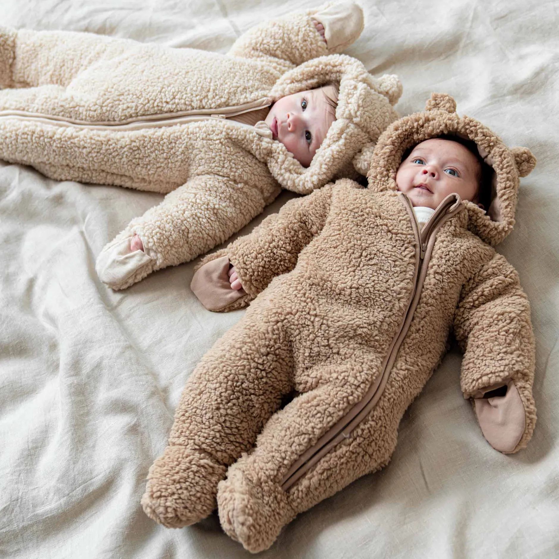 Boxpakjes|Boxpakjes & Jumpsuits*Prénatal newborn berenpak teddy lange mouwen effen taupe Soft Taupe Brown
