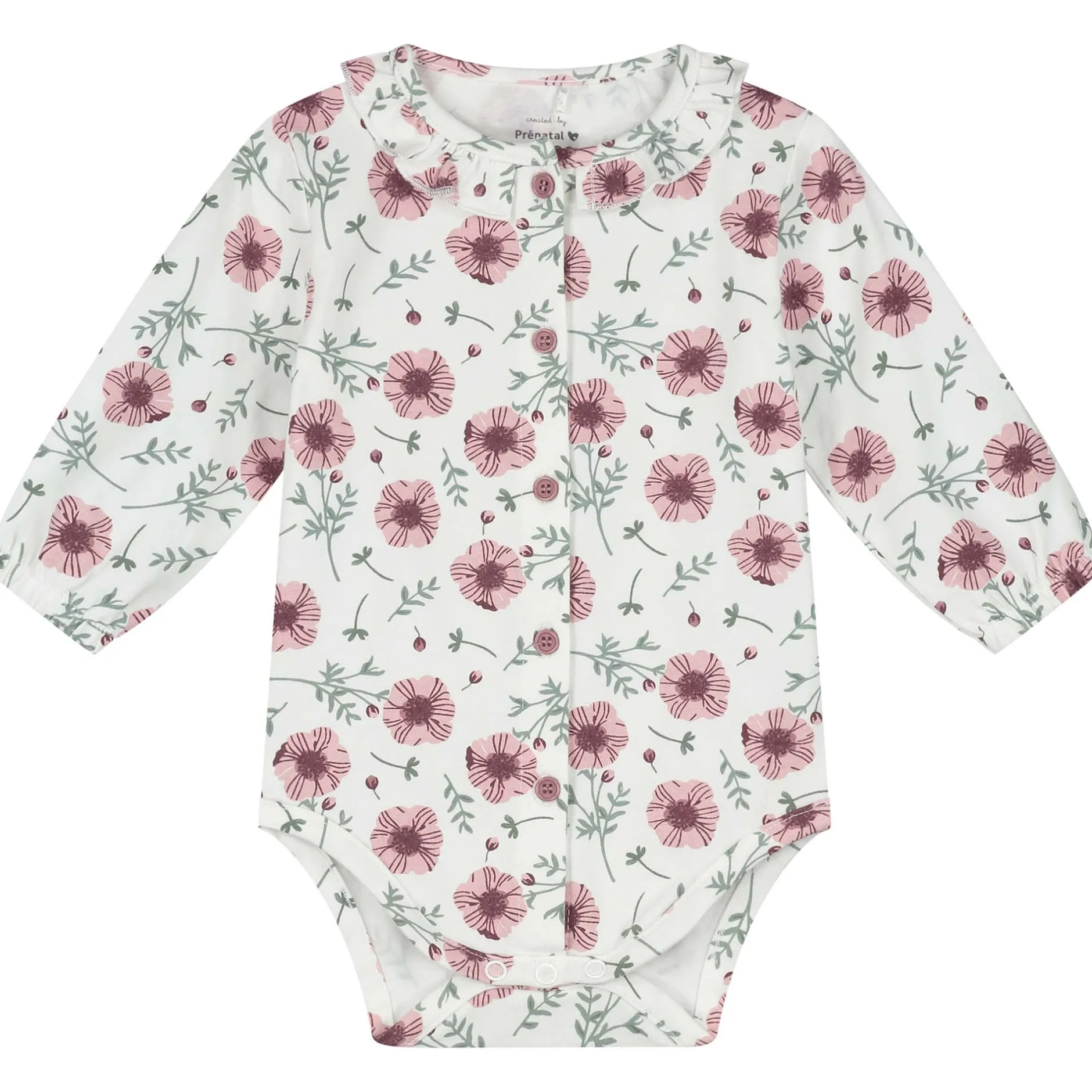 Rompers|Overslagrompers*Prénatal newborn body lange mouwen bloemen wit Ivory White