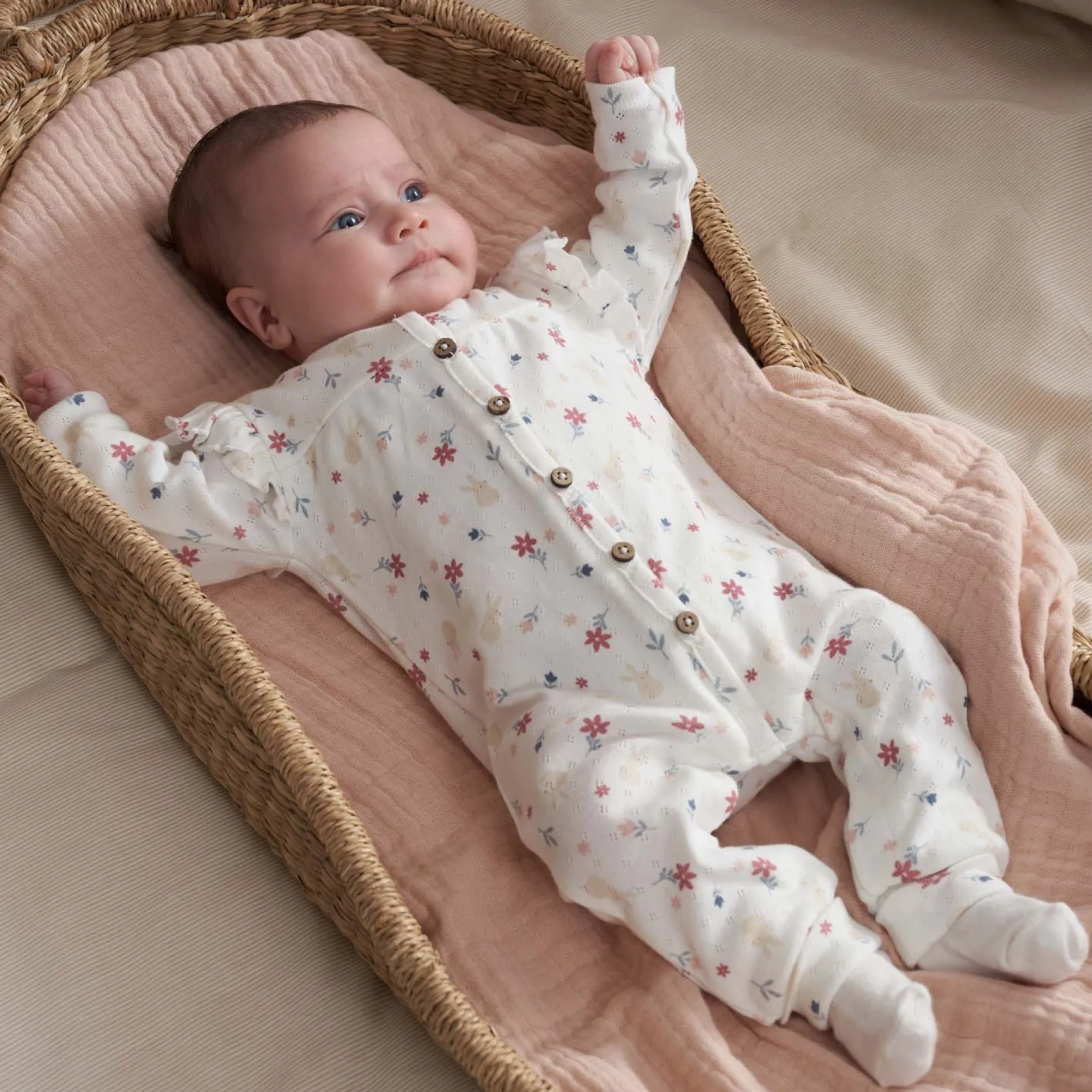 Boxpakjes & Jumpsuits|Boxpakjes*Prénatal newborn boxpakje lange mouwen bloemen wit Ivory White