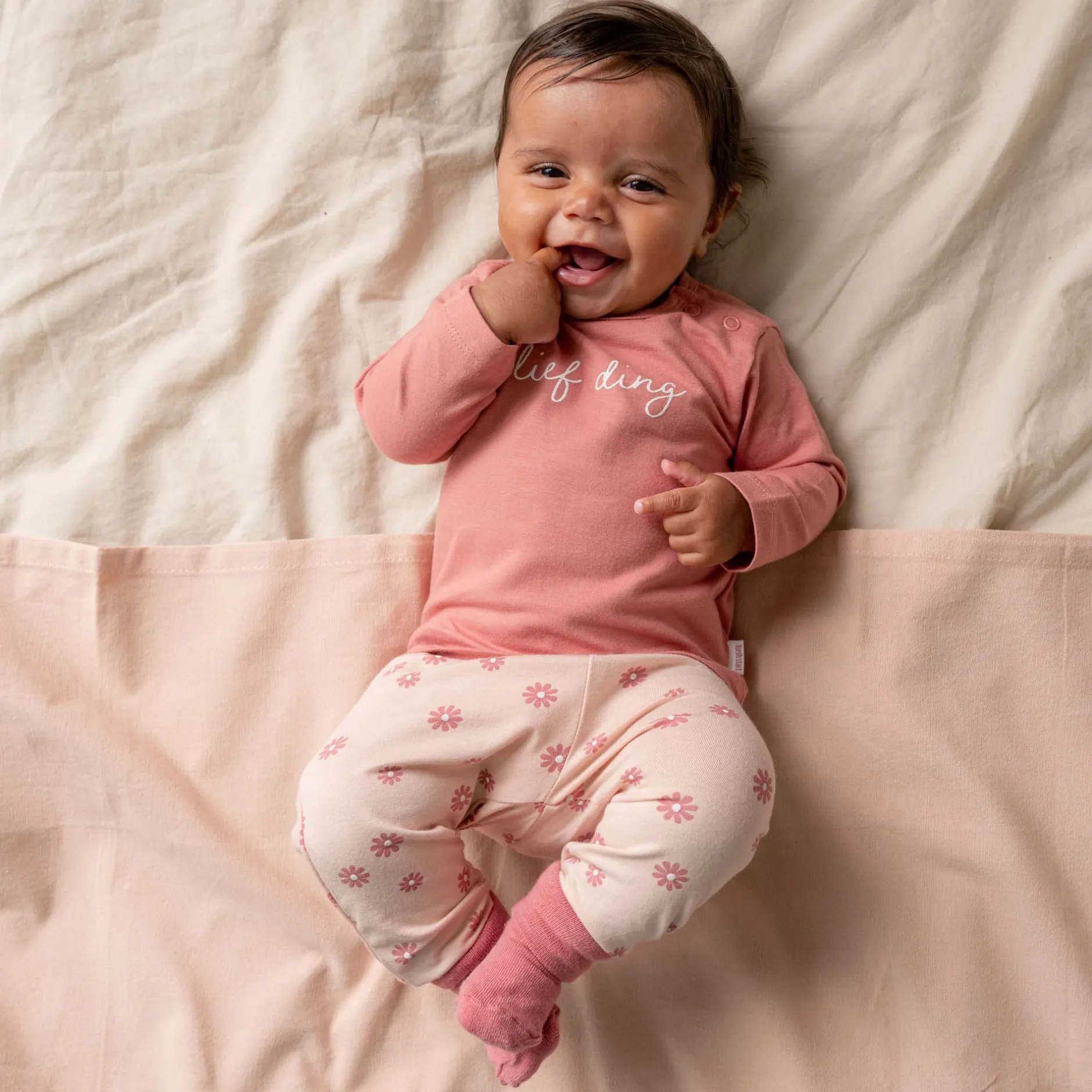 Broeken & Leggings|Broeken*Prénatal newborn broek bloemen roze Powder Pink