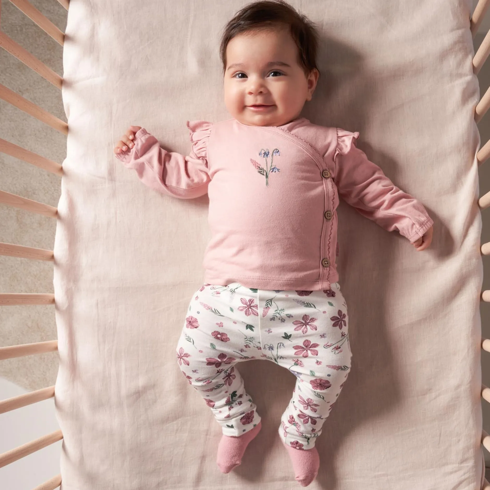 Broeken & Leggings|Broeken*Prénatal newborn broek bloemen roze Ivory White