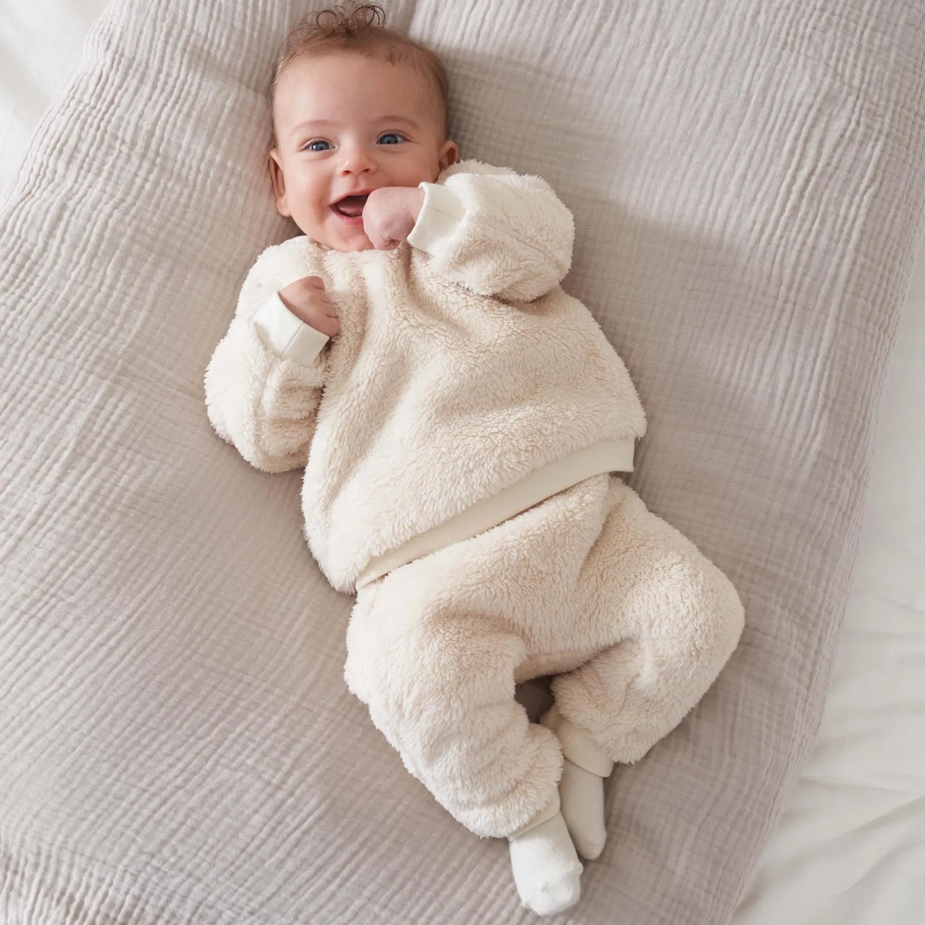 Broeken & Tuinbroeken|Broeken & Leggings*Prénatal newborn broek teddy effen wit Dark Ecru