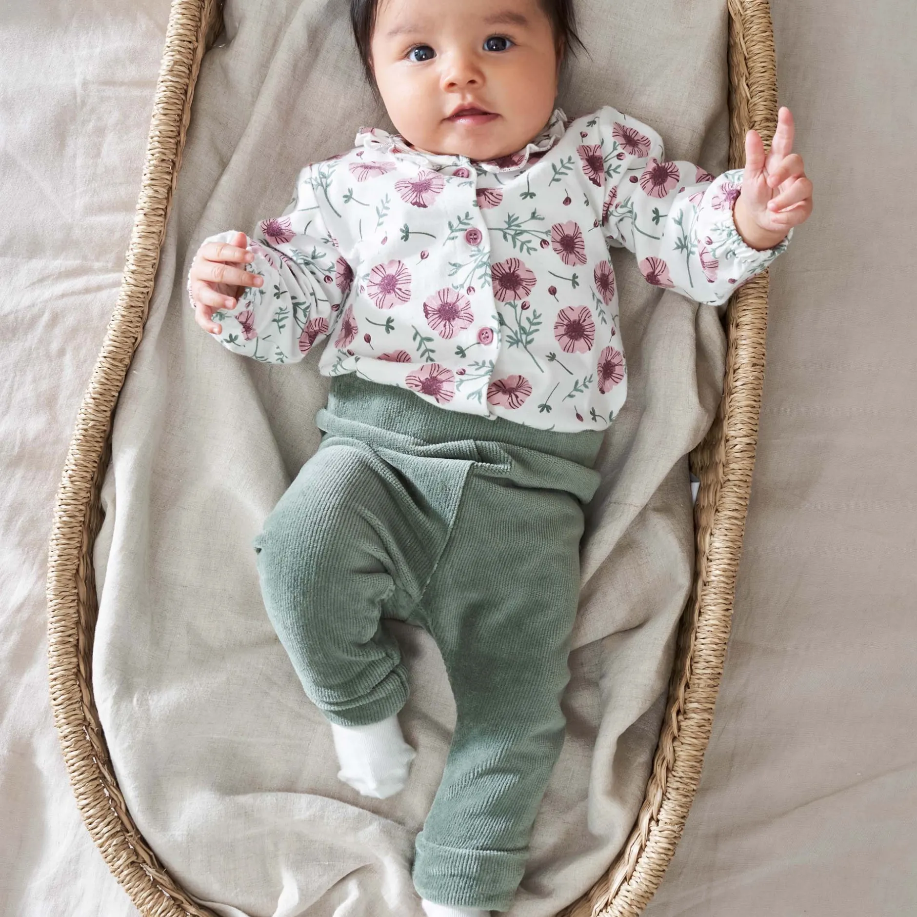 Broeken & Tuinbroeken|Broeken*Prénatal newborn broek velours effen groen Dark Greenshade