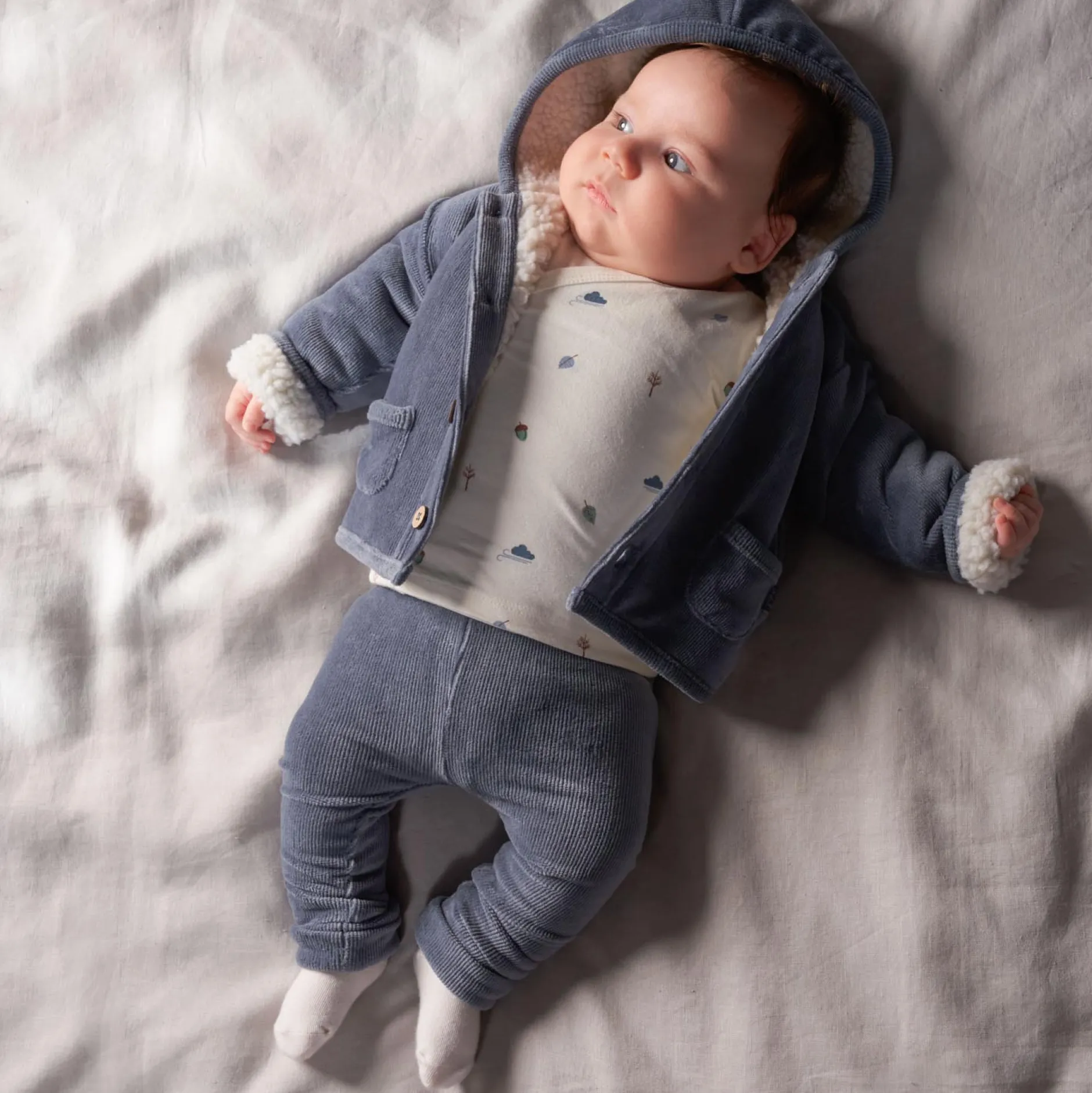 Broeken & Tuinbroeken|Broeken & Leggings*Prénatal newborn broek velours effen blauw Steel Blue