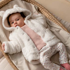 Jassen|Jassen*Prénatal newborn jas teddy lange mouwen effen wit Ivory White