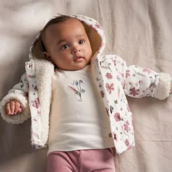 Jassen|Jassen*Prénatal newborn jas velours lange mouwen bloemen roze Ivory White